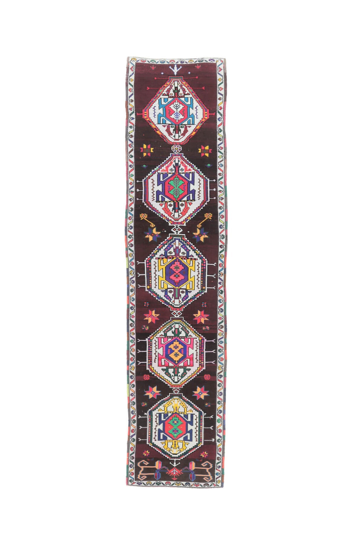 El yapımı vintage yolluk 81x376 cm geometrik desenli yün - farklı açıdan görünüm