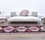 El yapımı vintage yolluk 81x376 cm geometrik desenli yün - detay görünümü