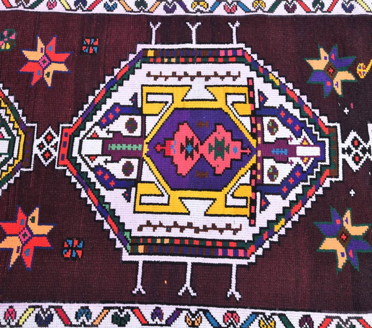 El yapımı vintage yolluk 81x376 cm geometrik desenli yün - üstten görünüm