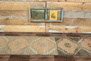 El yapımı vintage yolluk 81x356 cm geometrik desenli yün - detay görünümü
