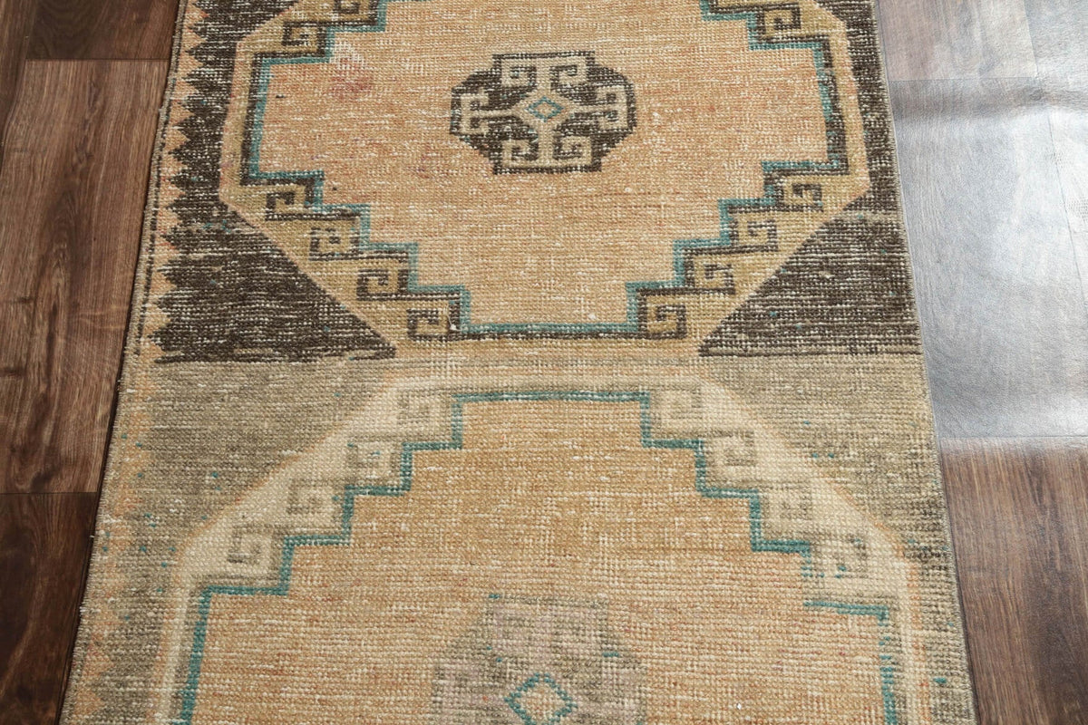 El yapımı vintage yolluk 81x356 cm geometrik desenli yün - kenar ve saçak detayı