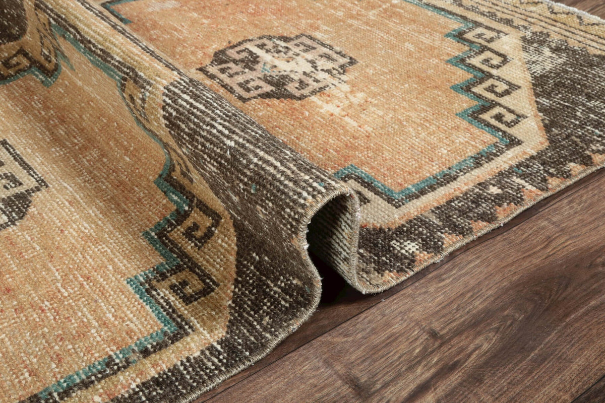 El yapımı vintage yolluk 81x356 cm geometrik desenli yün - üstten görünüm