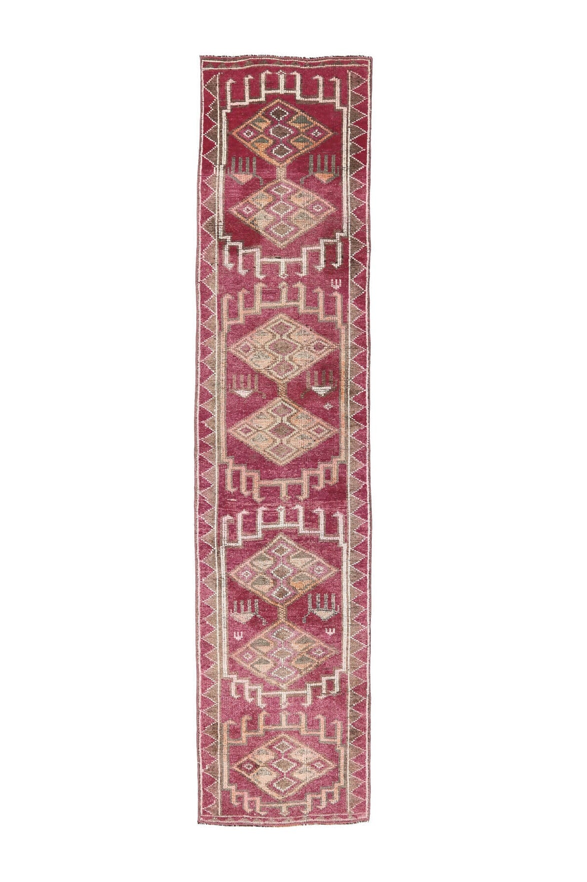 El yapımı vintage yolluk 79x361 cm geometrik desenli yün - açık alan görünümü
