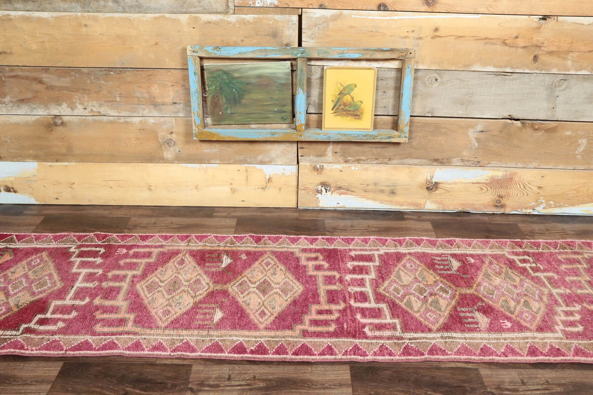 El yapımı vintage yolluk 79x361 cm geometrik desenli yün - detay görünümü