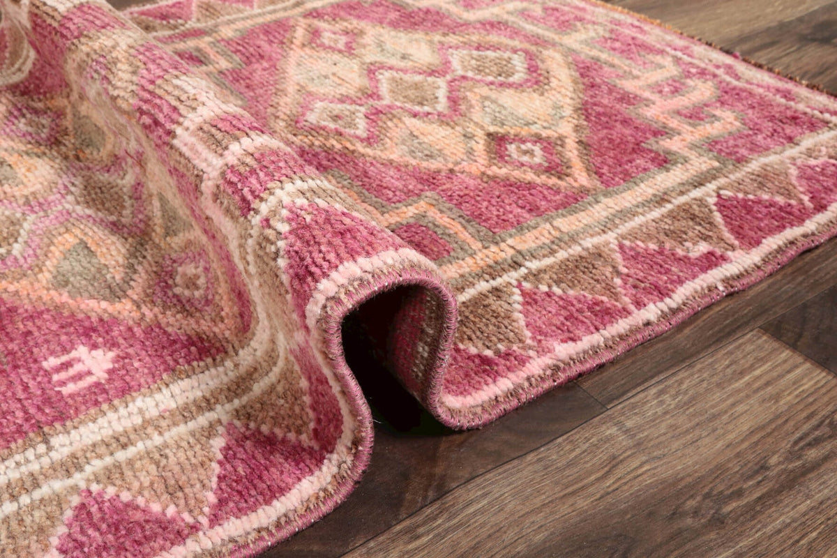 El yapımı vintage yolluk 79x361 cm geometrik desenli yün - üstten görünüm