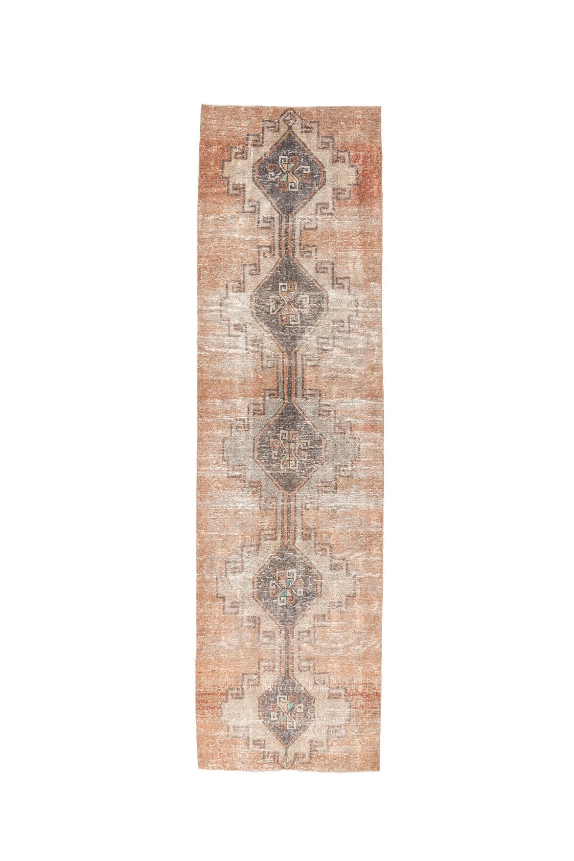 El yapımı vintage yolluk 94x351 cm geometrik desenli yün - farklı açıdan görünüm