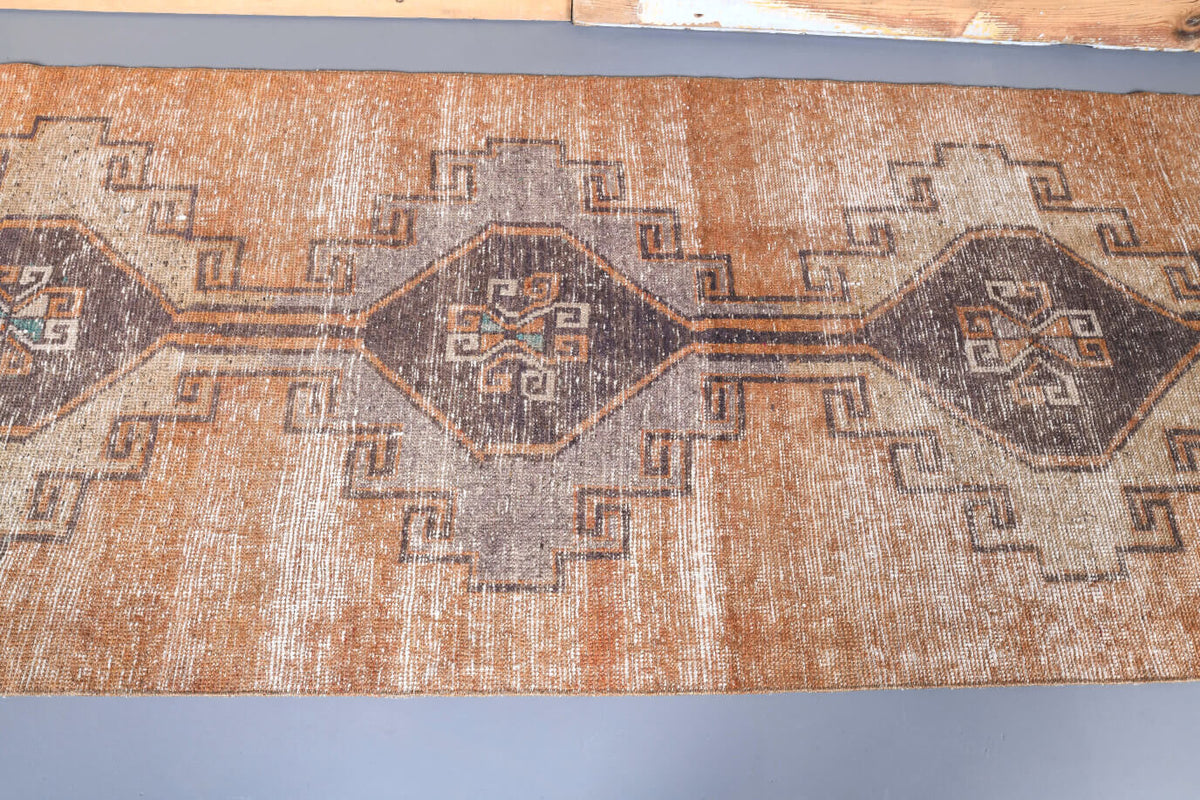 El yapımı vintage yolluk 94x351 cm geometrik desenli yün - mekan görünümü