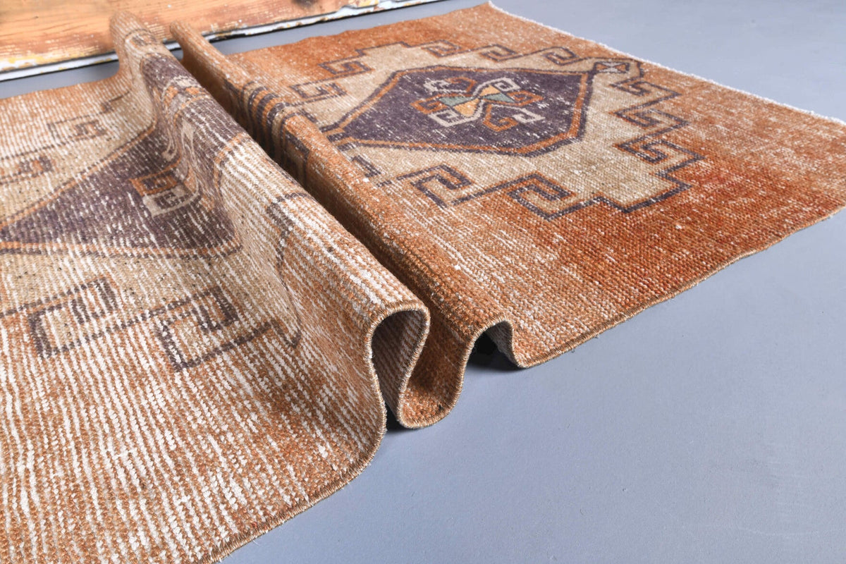 El yapımı vintage yolluk 94x351 cm geometrik desenli yün - açık alan görünümü