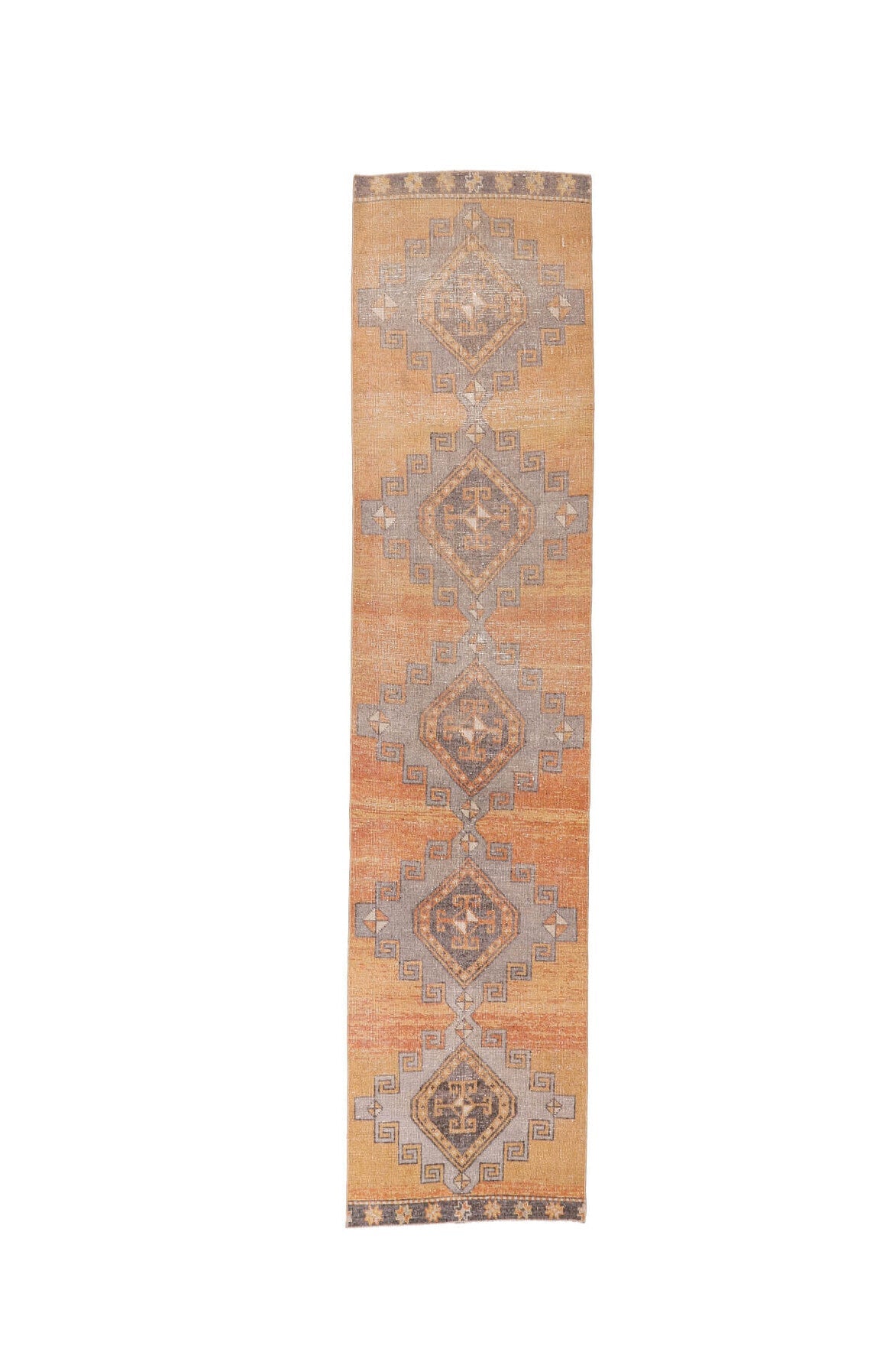 El yapımı vintage yolluk 79x351 cm i̇kat desenli yün - farklı açıdan görünüm