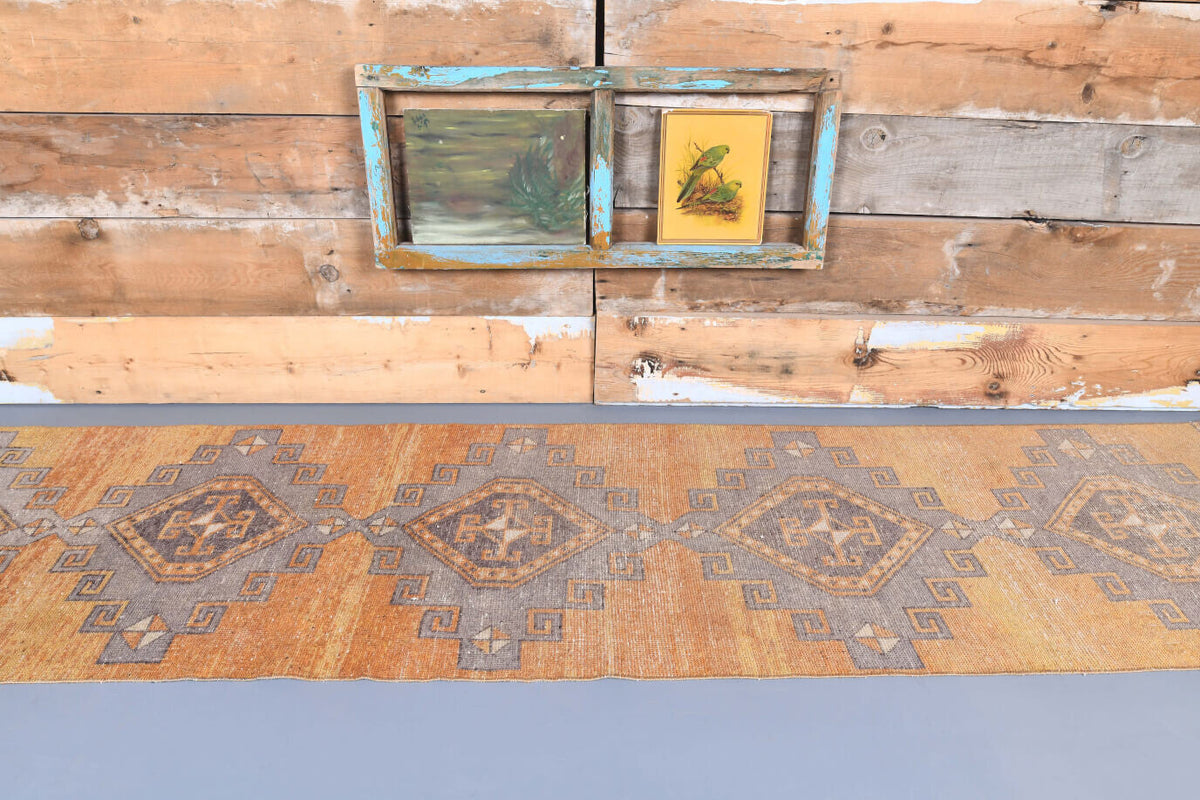 El yapımı vintage yolluk 79x351 cm i̇kat desenli yün - detay görünümü