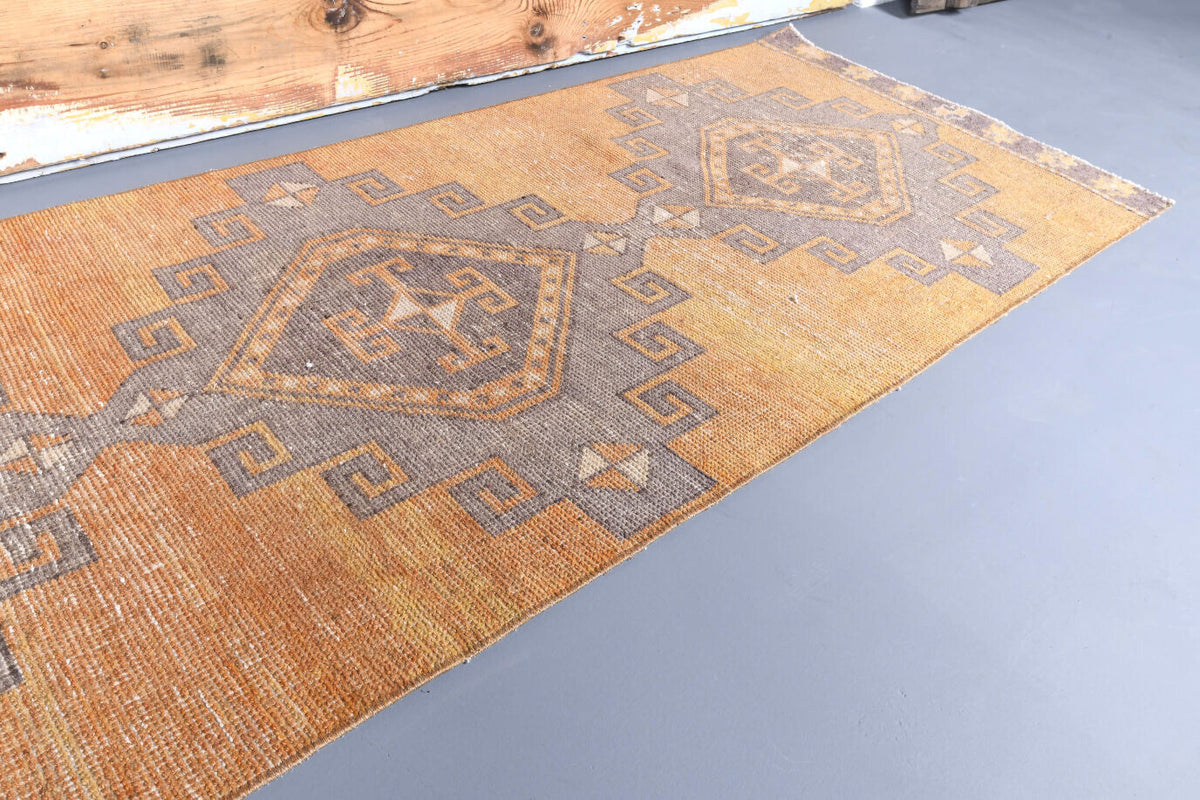 El yapımı vintage yolluk 79x351 cm i̇kat desenli yün - kenar ve saçak detayı