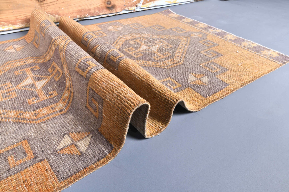 El yapımı vintage yolluk 79x351 cm i̇kat desenli yün - açık alan görünümü