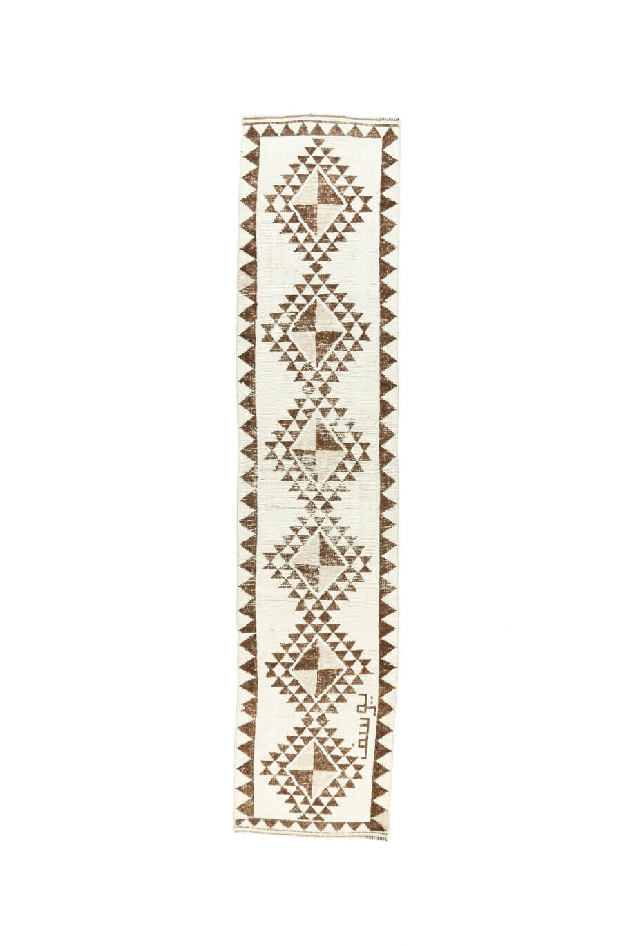 El yapımı vintage yolluk 81x368 cm i̇kat desenli yün - açık alan görünümü