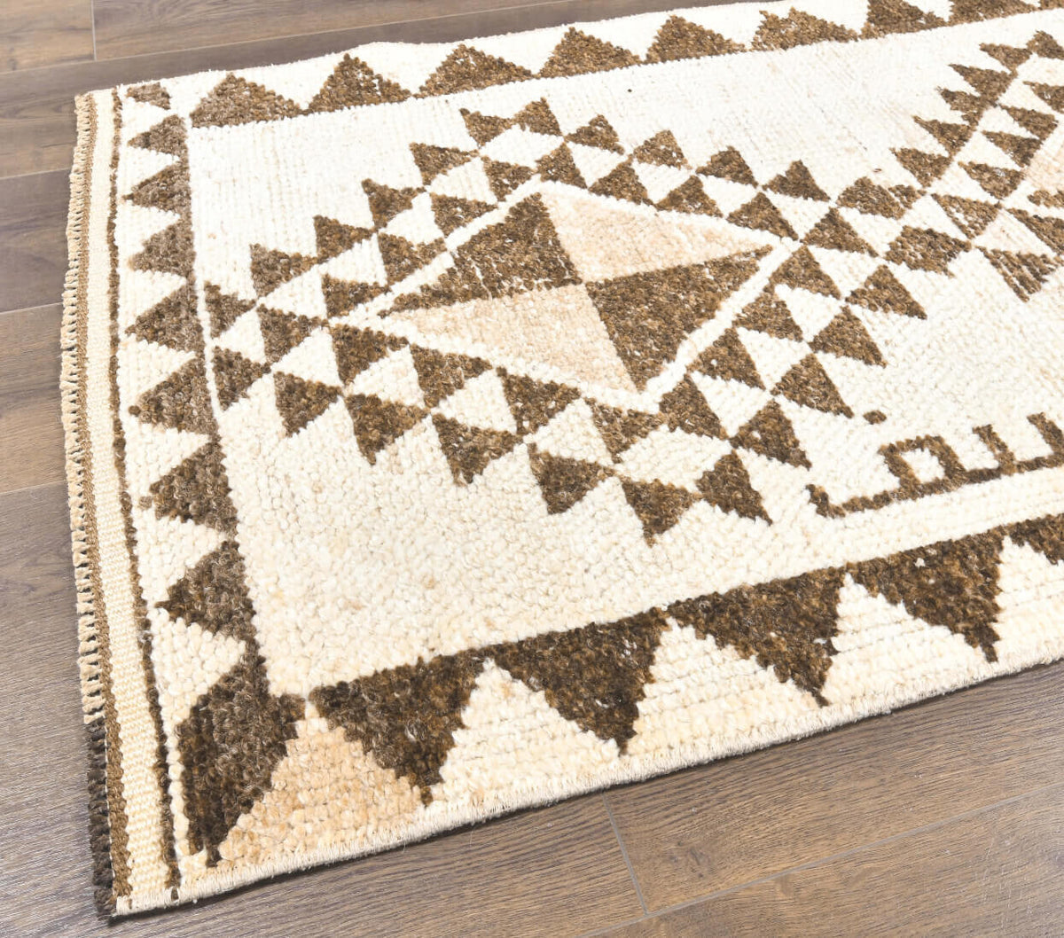 El yapımı vintage yolluk 81x368 cm i̇kat desenli yün - üstten görünüm