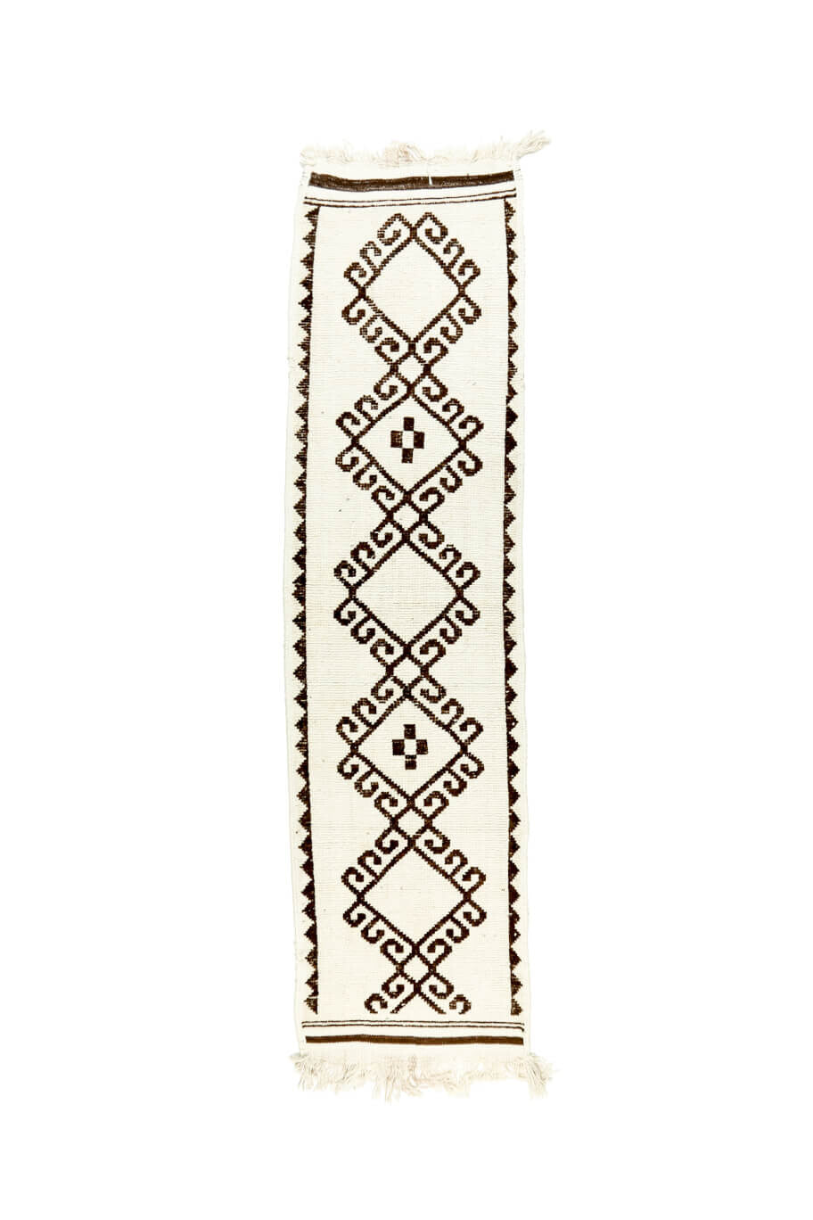 El yapımı vintage yolluk 94x356 cm i̇kat desenli yün - farklı açıdan görünüm