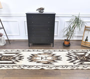 El yapımı vintage yolluk 91x351 cm geometrik desenli yün - detay görünümü