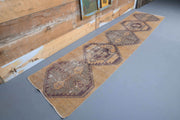 1970'lerden Anadolu kökenli ikat desenli el dokuma vintage yolluk, 87x363 cm
