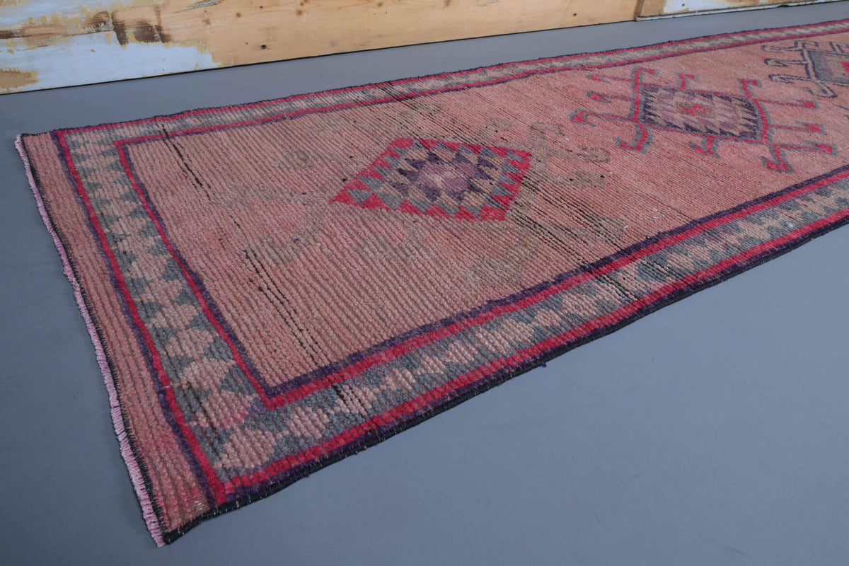 El yapımı vintage yolluk 86x353 cm i̇kat desenli yün - kenar ve saçak detayı