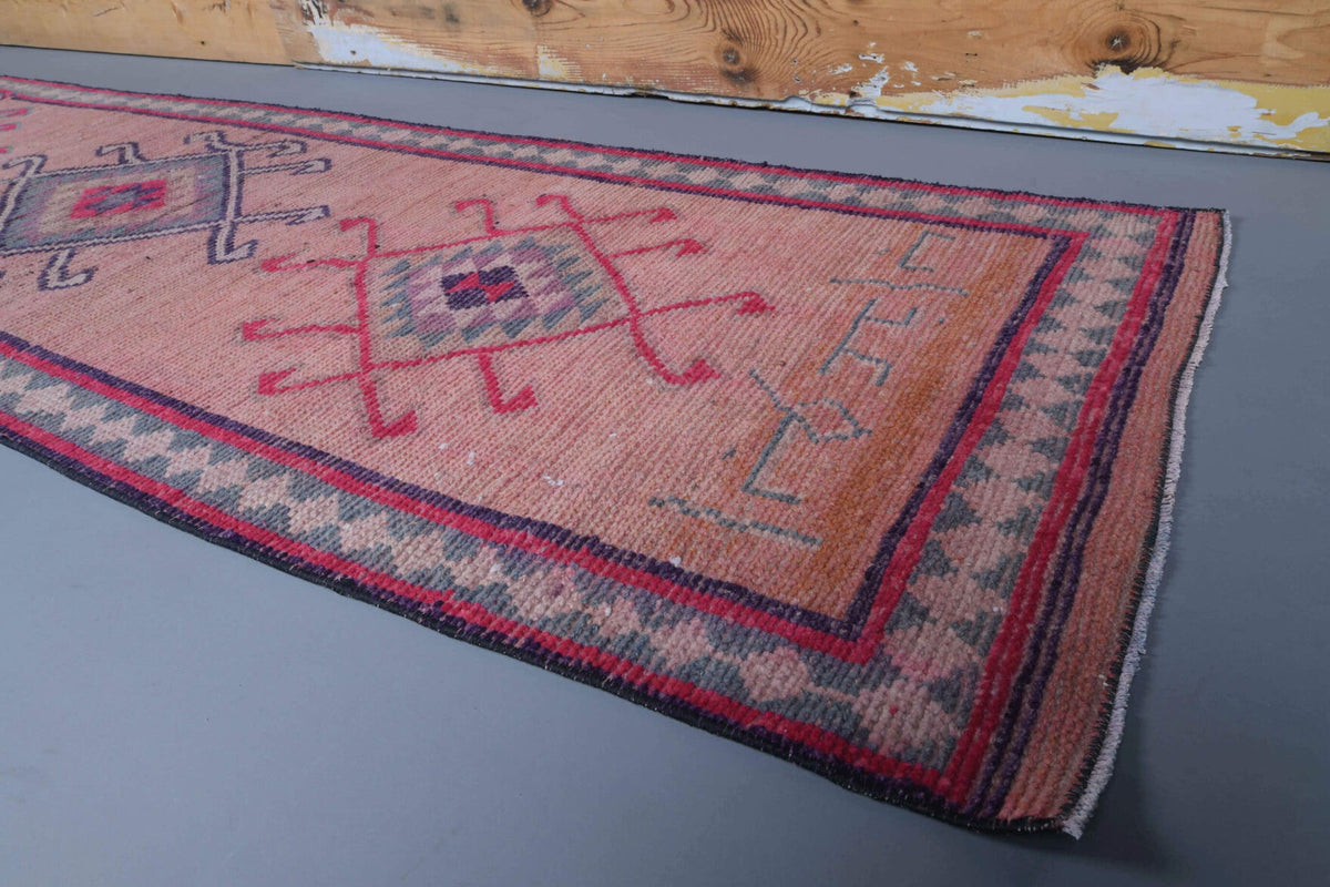 El yapımı vintage yolluk 86x353 cm i̇kat desenli yün - mekan görünümü