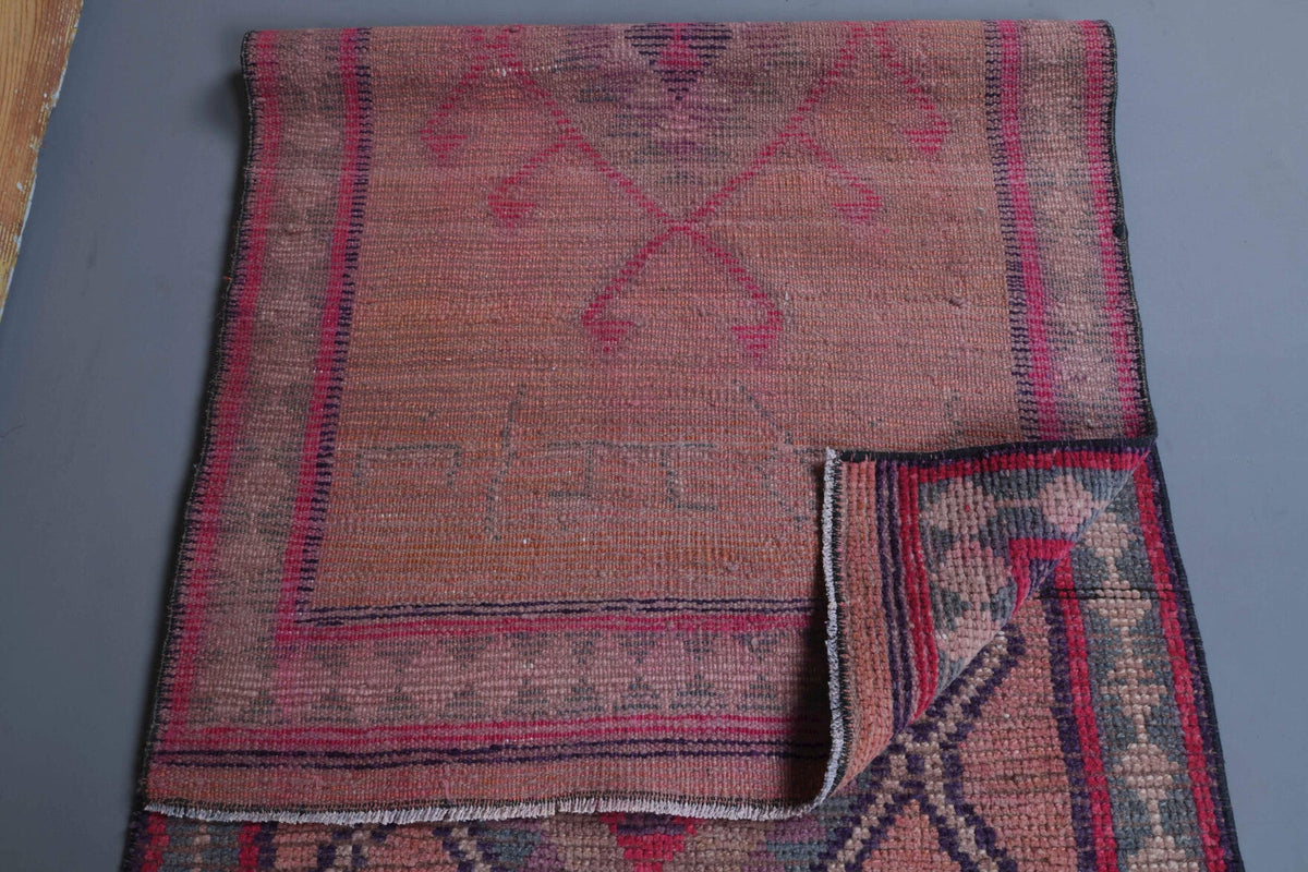 El yapımı vintage yolluk 86x353 cm i̇kat desenli yün - üstten görünüm