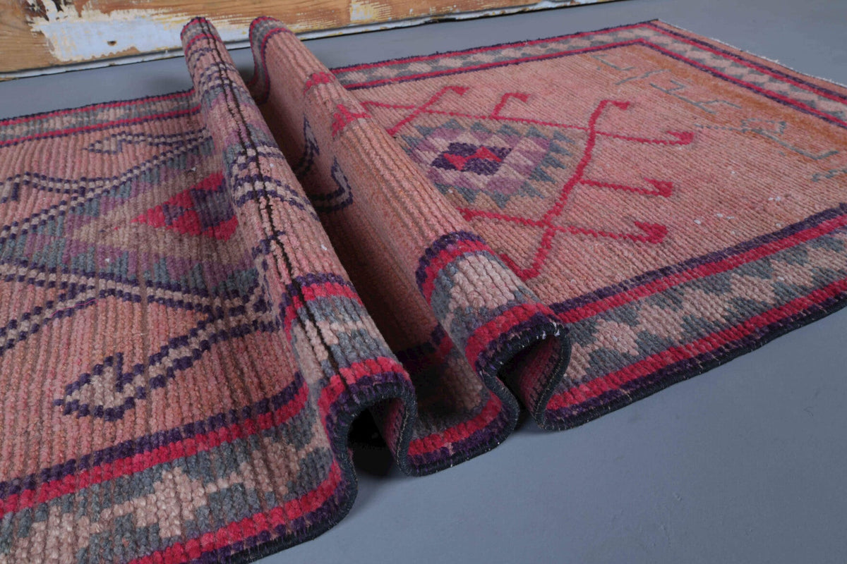 El yapımı vintage yolluk 86x353 cm i̇kat desenli yün - açık alan görünümü