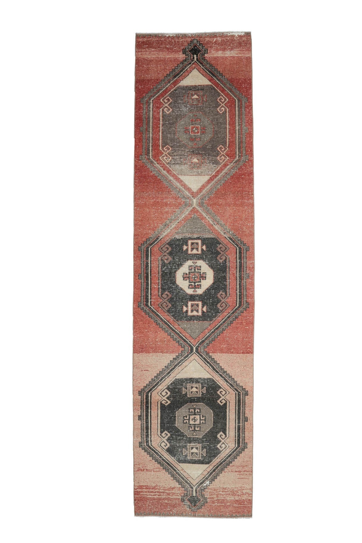 El yapımı vintage yolluk 89x363 cm geometrik desenli yün - farklı açıdan görünüm
