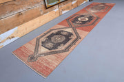 El yapımı vintage yolluk 89x363 cm geometrik desenli yün - detay görünümü