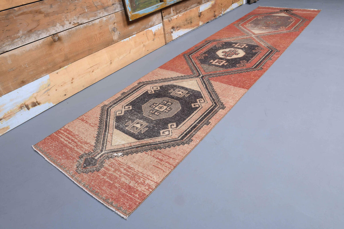 El yapımı vintage yolluk 89x363 cm geometrik desenli yün - detay görünümü