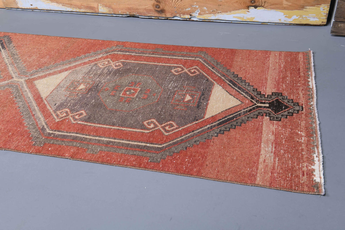El yapımı vintage yolluk 89x363 cm geometrik desenli yün - desen detayı