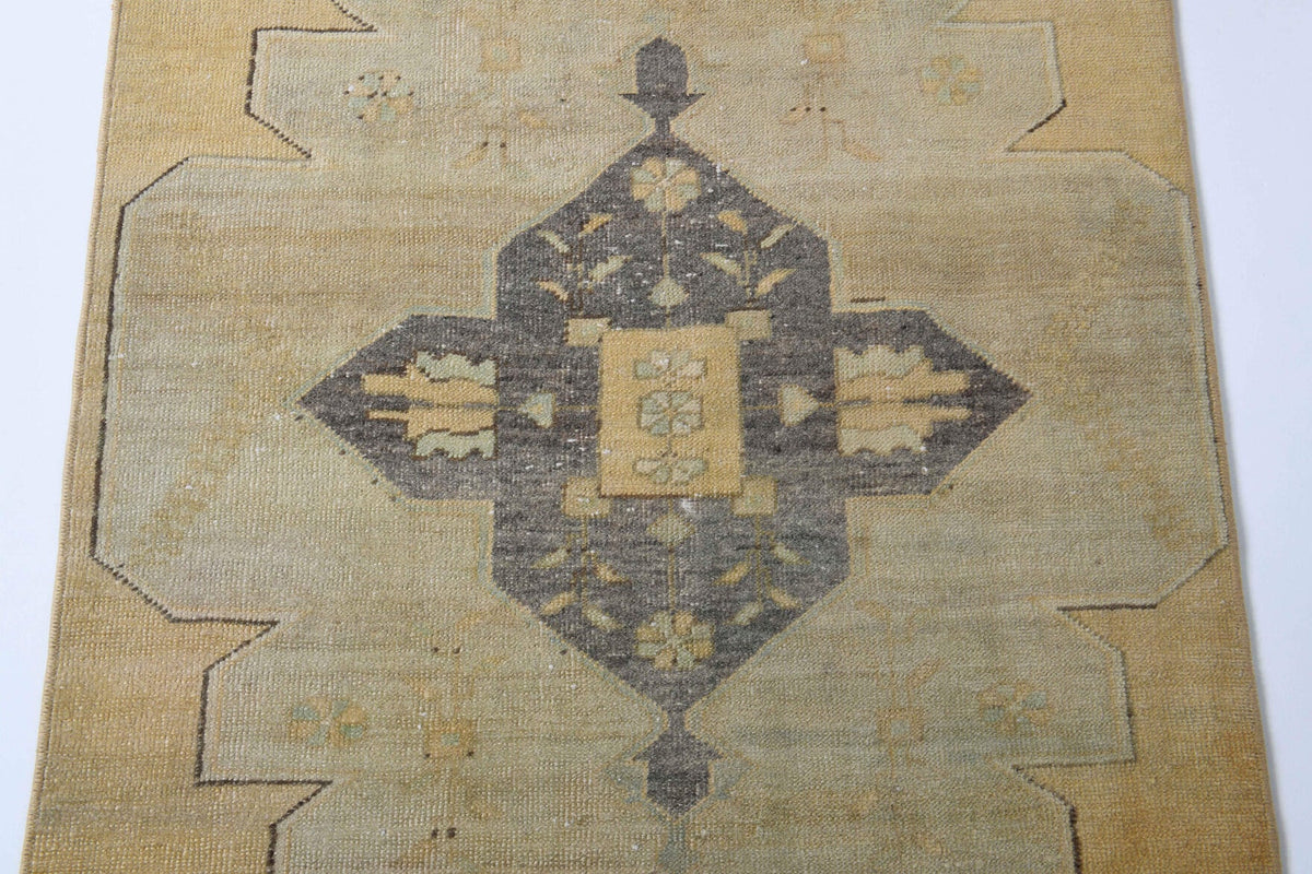 El yapımı vintage yolluk 91x351 cm oryantal desenli yün - üstten görünüm