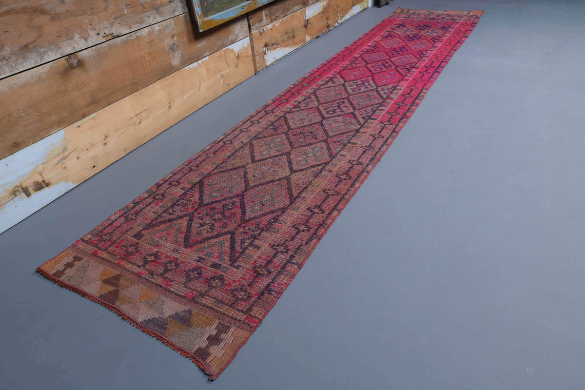El yapımı vintage yolluk 79x371 cm i̇kat desenli yün - açık alan görünümü