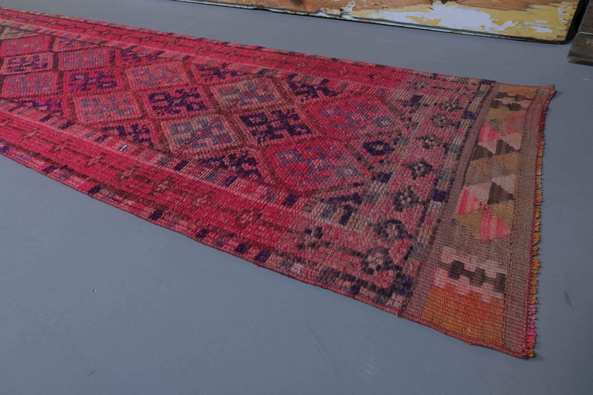 El yapımı vintage yolluk 79x371 cm i̇kat desenli yün - kenar ve saçak detayı