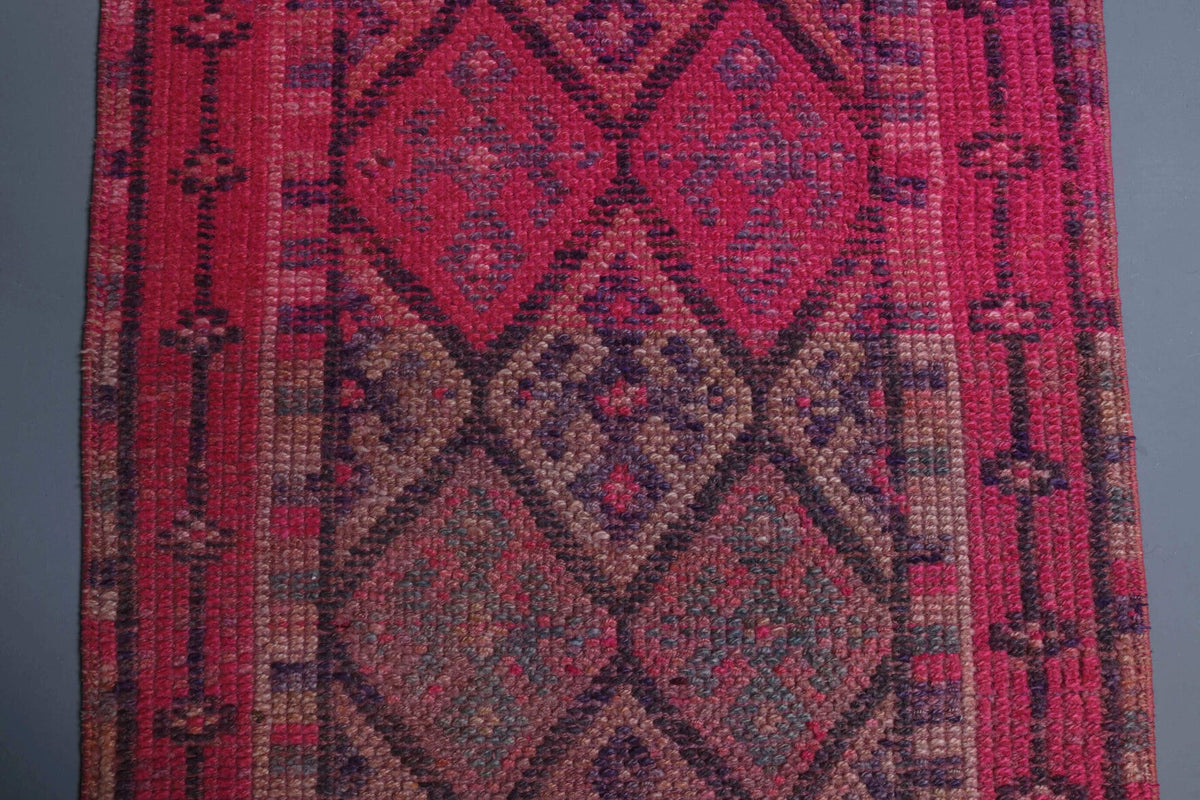 El yapımı vintage yolluk 79x371 cm i̇kat desenli yün - üstten görünüm