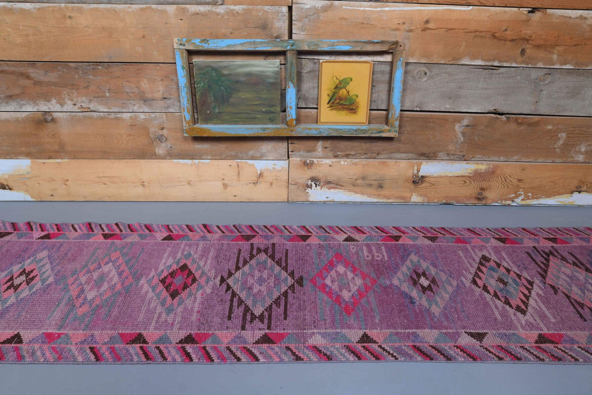 El yapımı vintage yolluk 61x335 cm geometrik desenli yün - desen detayı