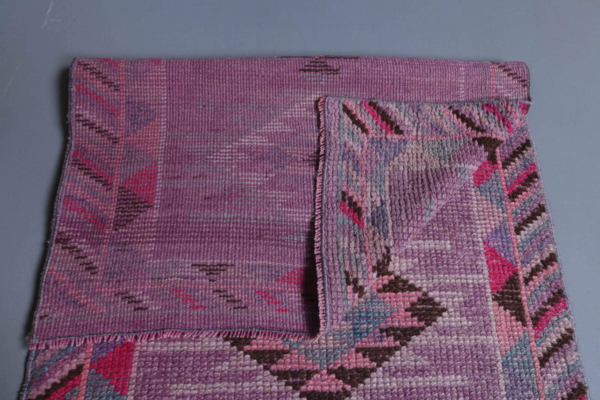 El yapımı vintage yolluk 61x335 cm geometrik desenli yün - üstten görünüm