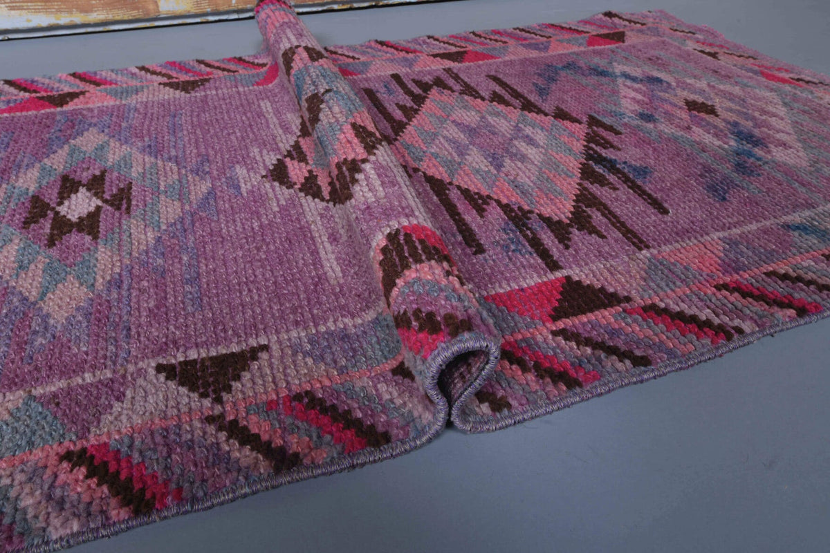 El yapımı vintage yolluk 61x335 cm geometrik desenli yün - açık alan görünümü