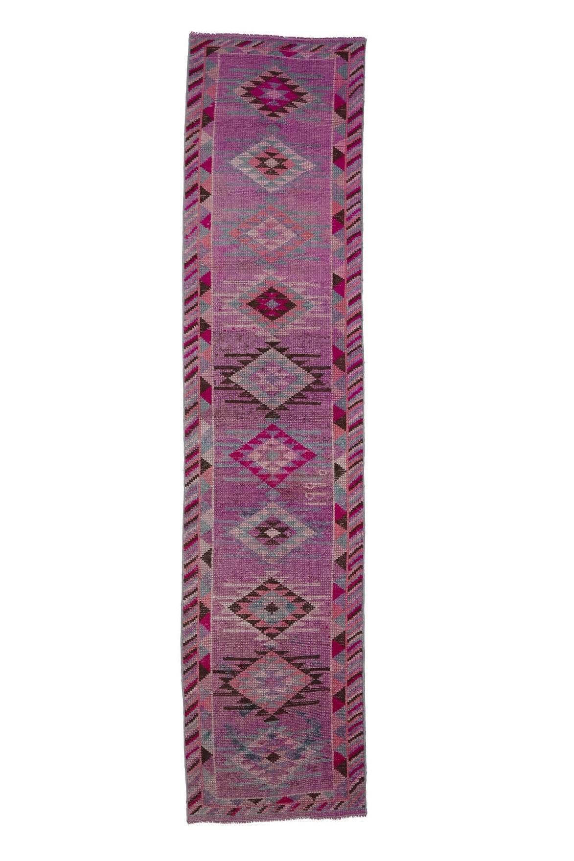 El yapımı vintage yolluk 61x335 cm geometrik desenli yün - farklı açıdan görünüm
