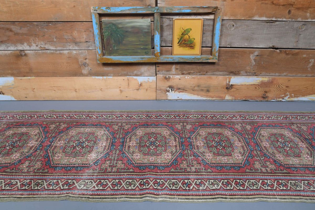 El yapımı vintage yolluk 94x363 cm oryantal desenli yün - detay görünümü