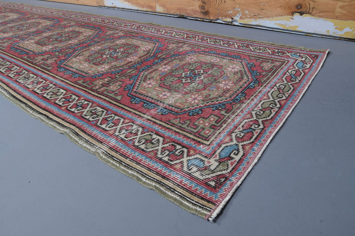 El yapımı vintage yolluk 94x363 cm oryantal desenli yün - desen detayı