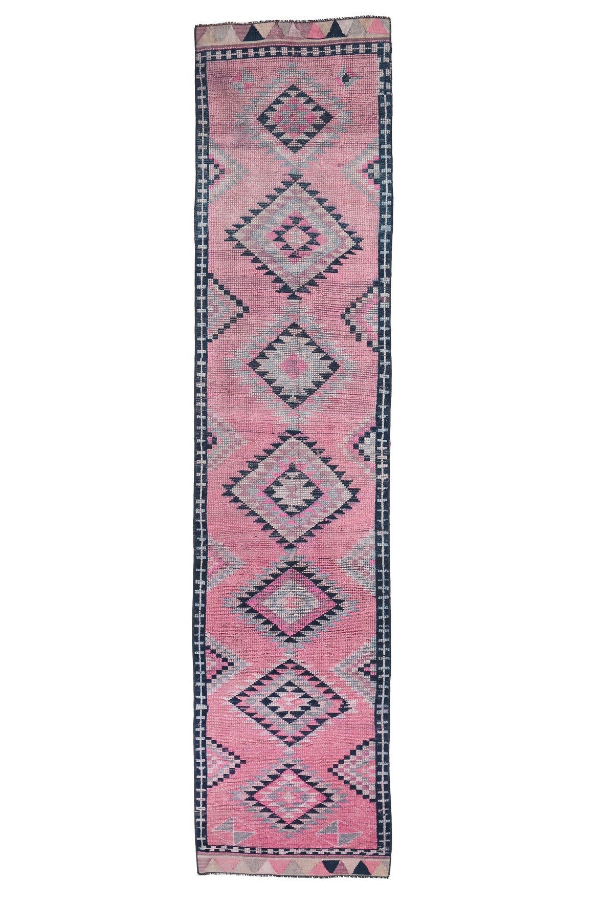 El yapımı vintage yolluk 81x363 cm geometrik desenli yün - açık alan görünümü