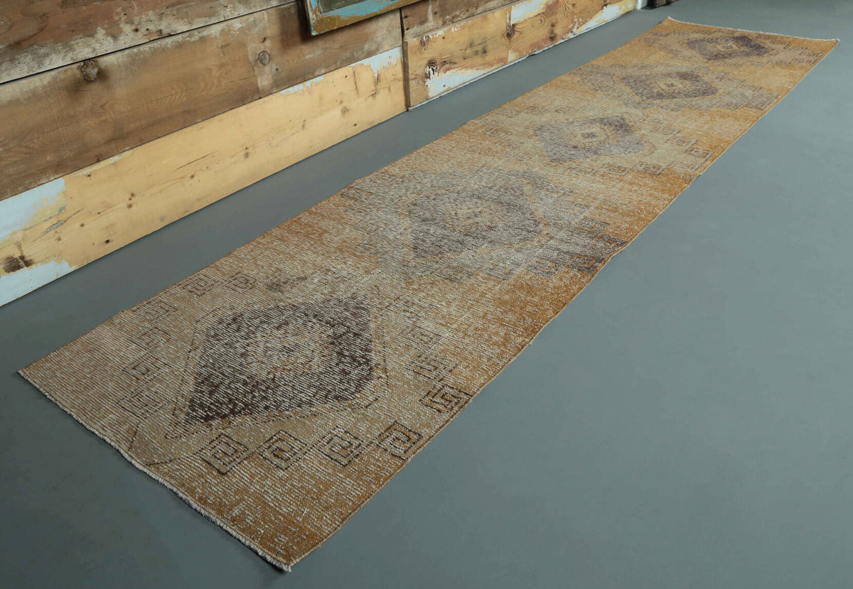 El yapımı vintage yolluk 86x351 cm geometrik desenli yün - detay görünümü