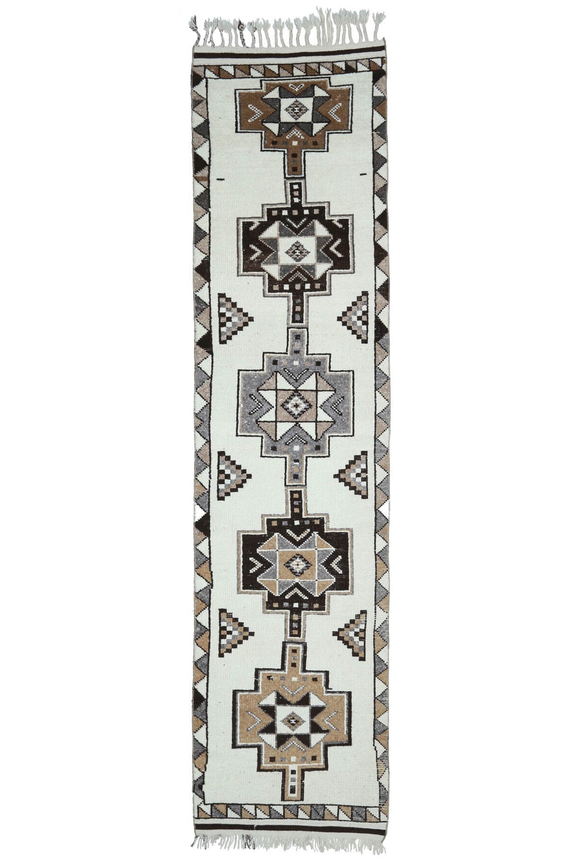 El yapımı vintage yolluk 89x376 cm i̇kat desenli yün - farklı açıdan görünüm
