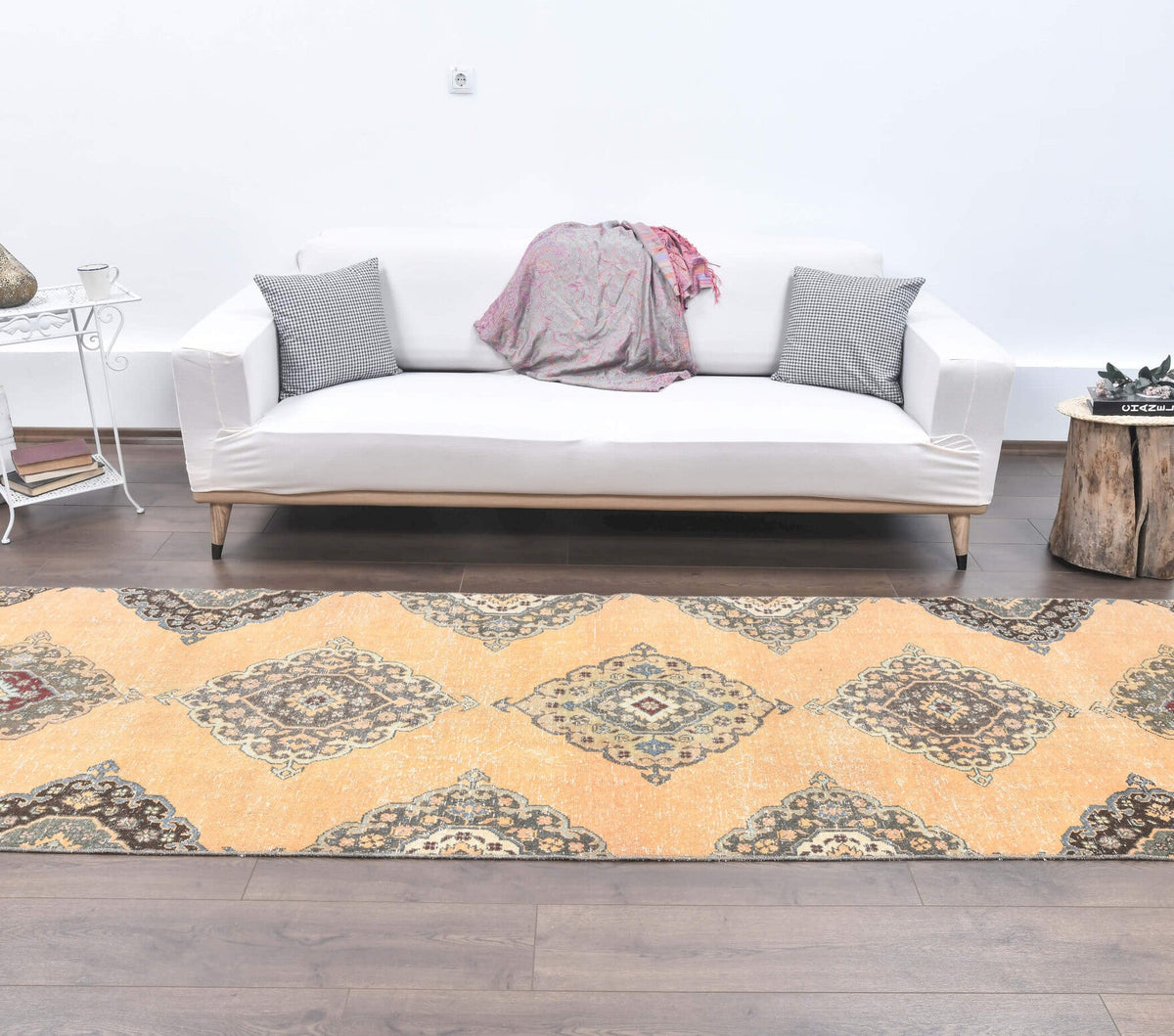 Vintage Orange Oushak Runner Rug