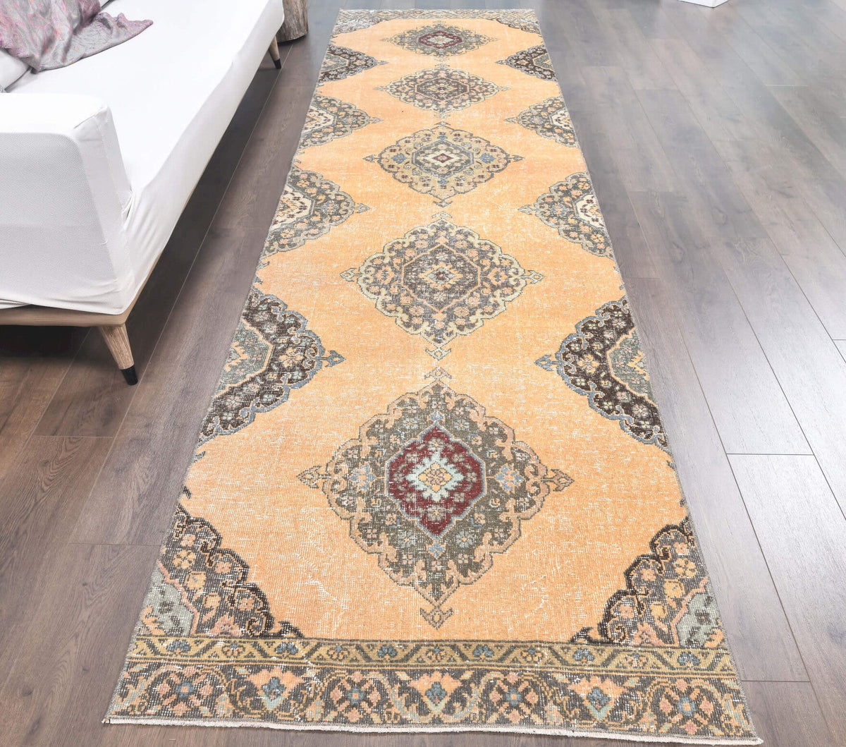 Vintage Orange Oushak Runner Rug
