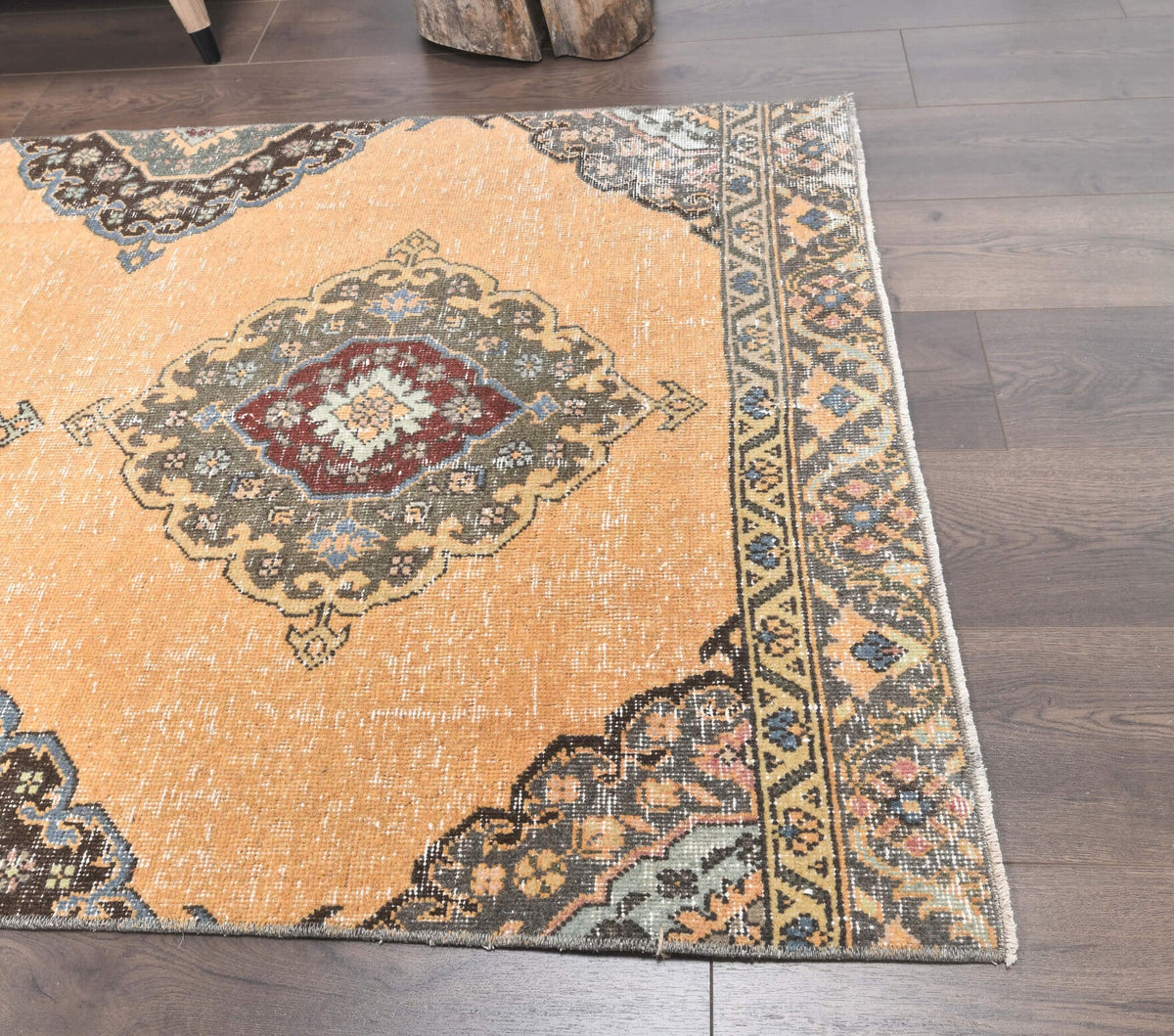 Vintage Orange Oushak Runner Rug