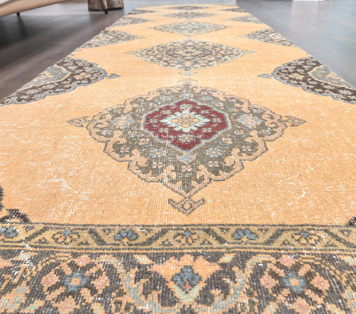 Vintage Orange Oushak Runner Rug