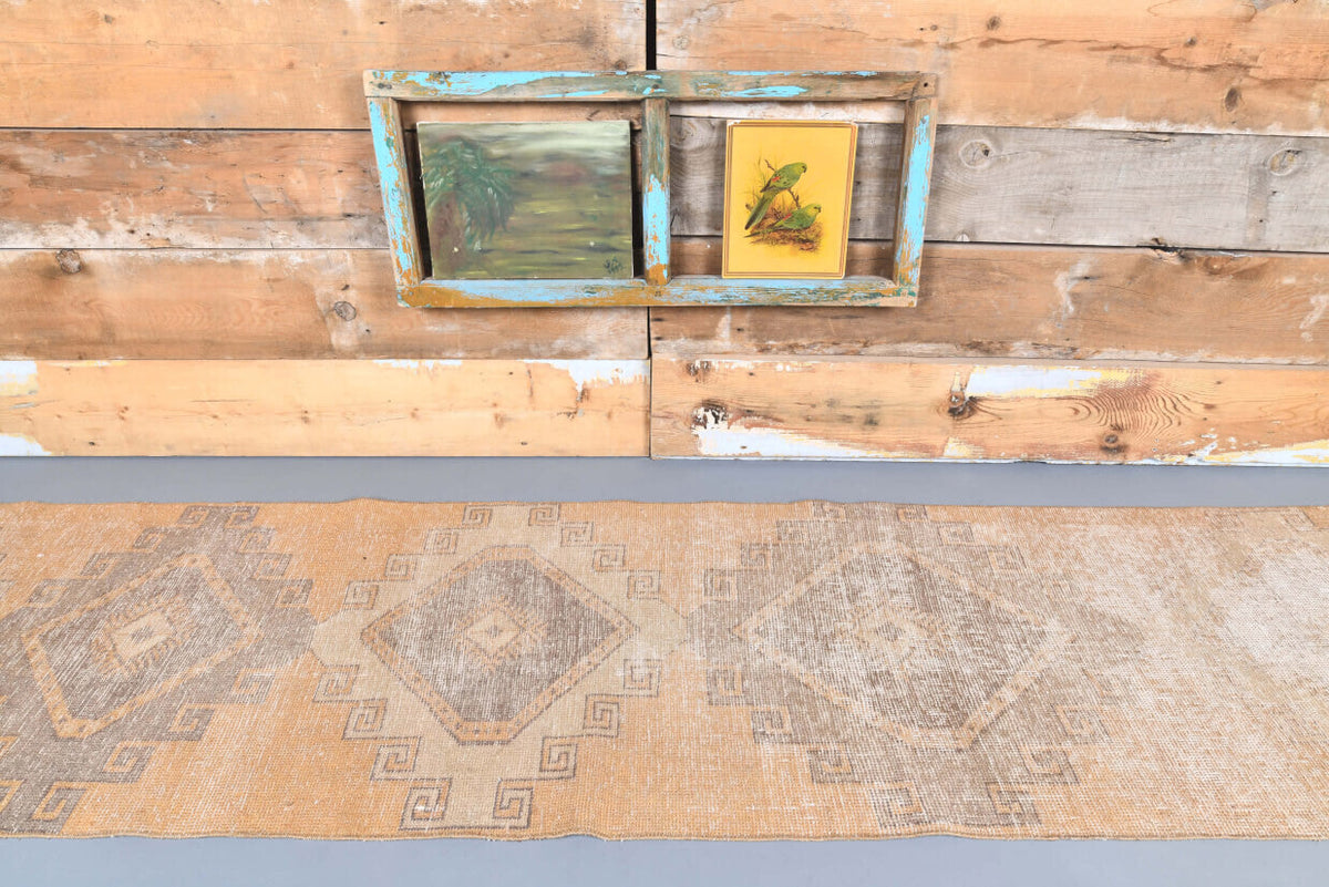 El yapımı vintage yolluk 79x351 cm i̇kat desenli yün - detay görünümü