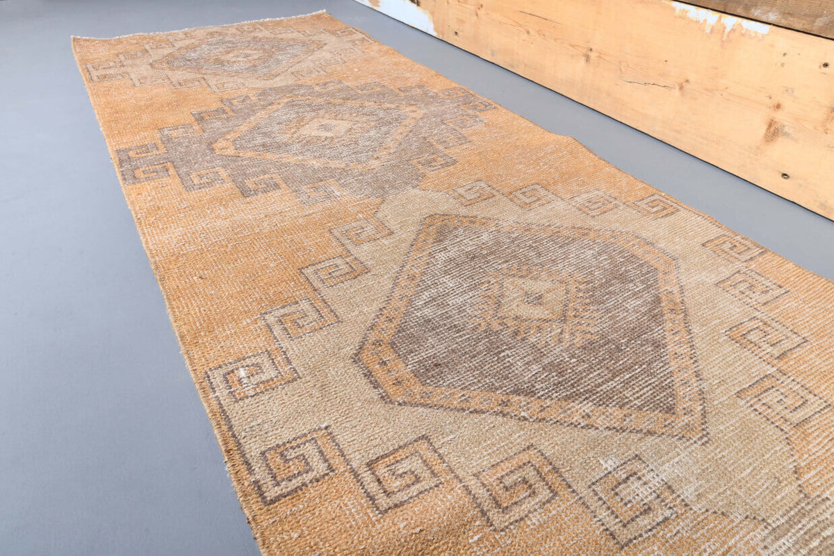 El yapımı vintage yolluk 79x351 cm i̇kat desenli yün - kenar ve saçak detayı