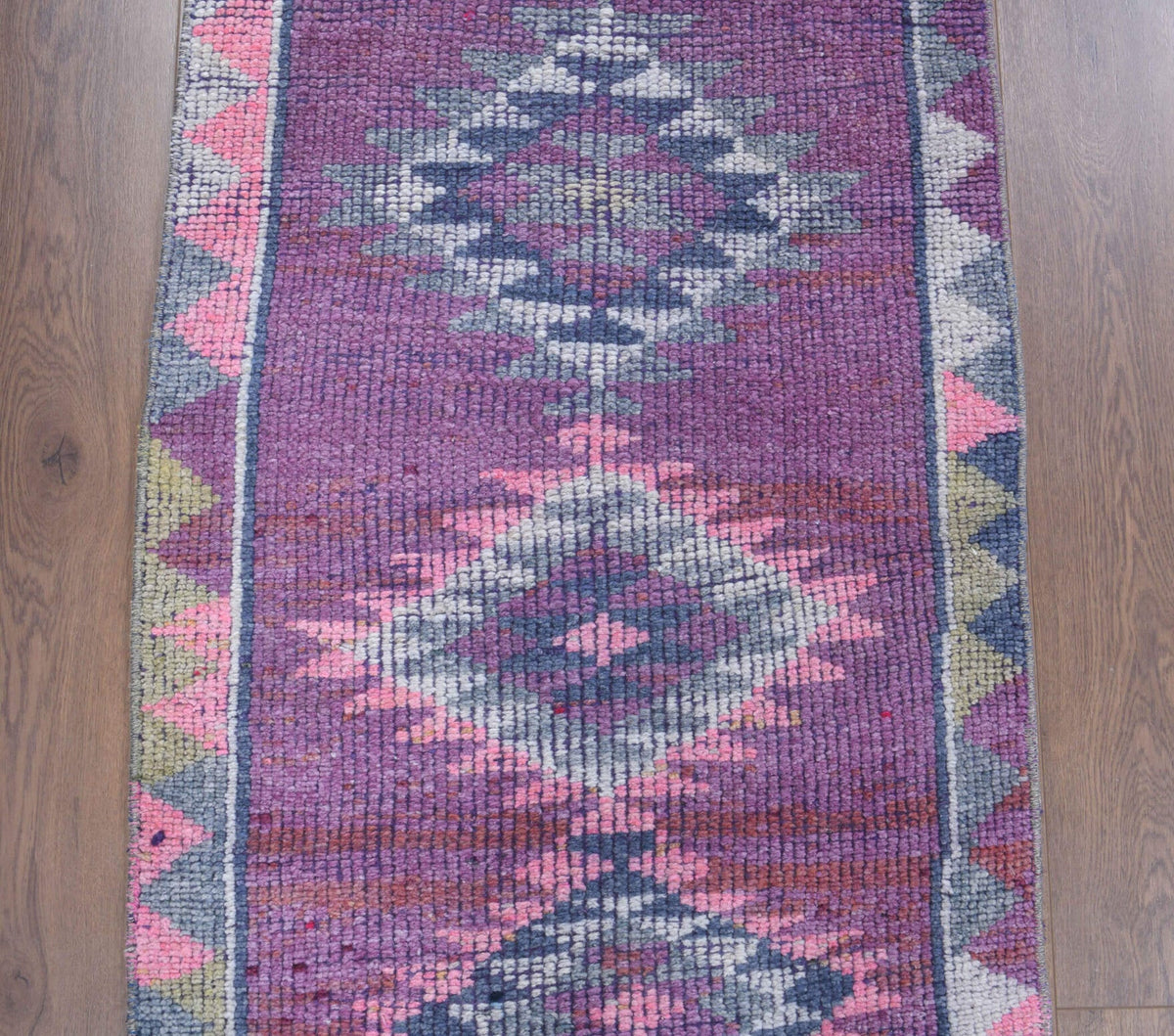El yapımı vintage yolluk 79x353 cm geometrik desenli yün - desen detayı