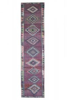 El yapımı vintage yolluk 79x353 cm geometrik desenli yün - açık alan görünümü